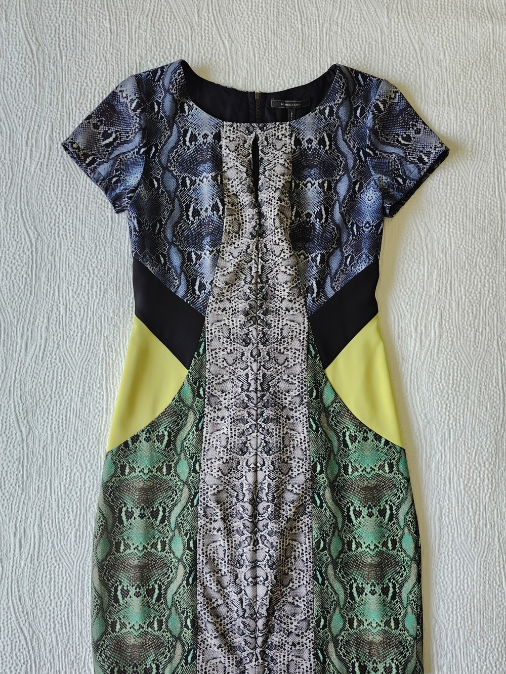 BCBG MaxAzria Colorblock Snake-Print Panelled Midi Dress